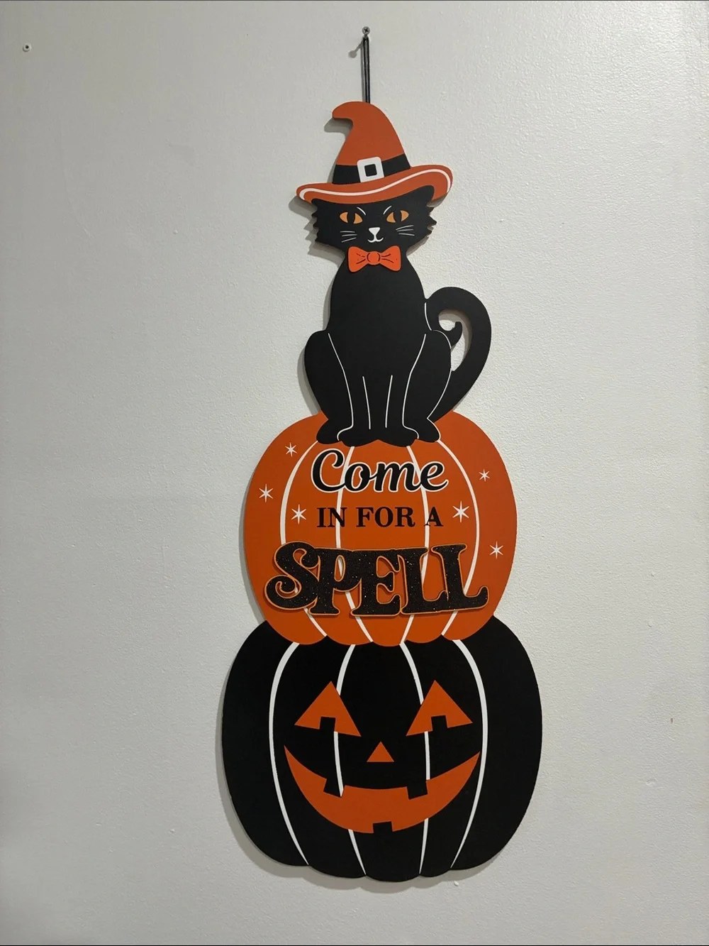 NWT- 35” Come in for a SPELL- Black Cat Witch Stacked Jack-o-lantern- Wood Sign